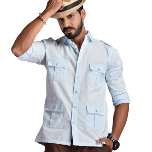 Rajputana Hunting Styled Sky Blue Shirt Men Regal Outdoor - Noble Heritage Menswear | Jaipurio